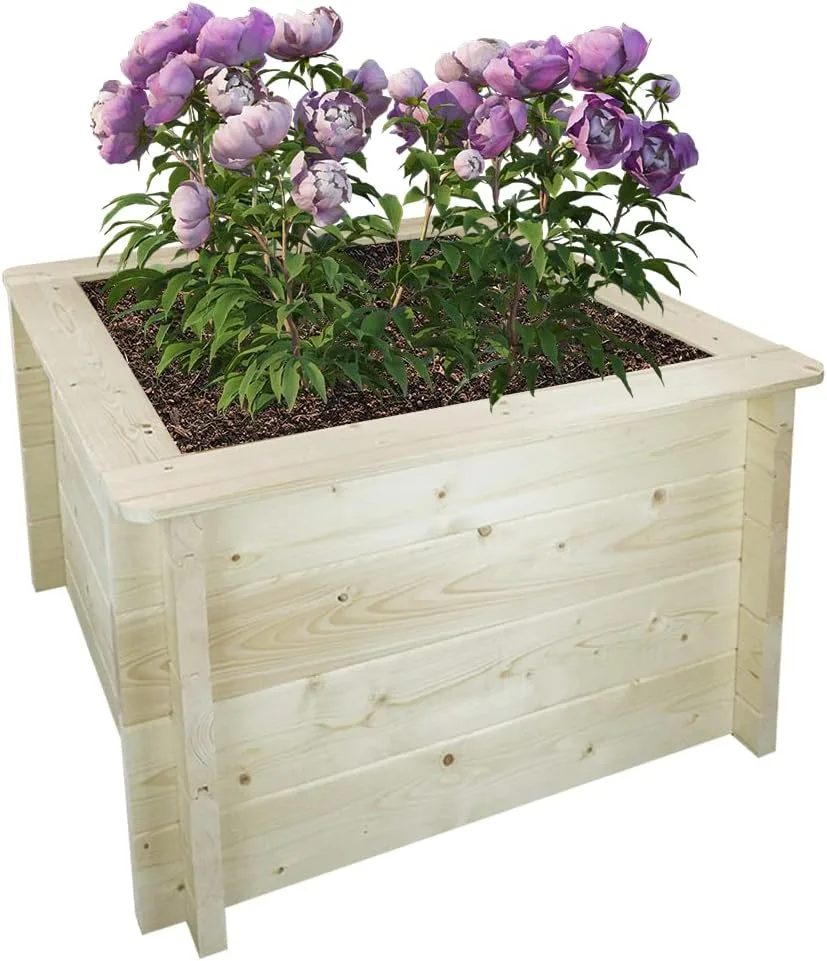 TIMBELA Hochbeet Holz - 78x78xH46 cm - Blumenbeet für Garten - Kräuterbeet - Pflanzkasten Holz - Hochbeet Balkon Garten Terrasse - Solid 28 mm Pine/Spruce Wood M620 - Bild 1