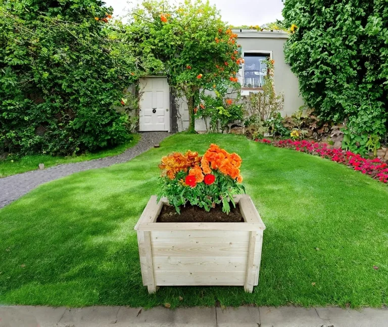 TIMBELA Hochbeet Holz - 78x78xH46 cm - Blumenbeet für Garten - Kräuterbeet - Pflanzkasten Holz - Hochbeet Balkon Garten Terrasse - Solid 28 mm Pine/Spruce Wood M620 – Bild 4