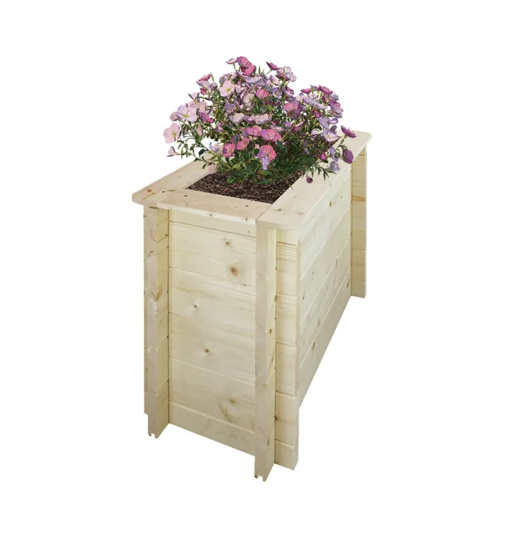 TIMBELA Hochbeet Holz - 58x58xH46 cm - Blumenbeet für Garten - Kräuterbeet - Pflanzkasten Holz - Hochbeet Balkon Garten Terrasse - Solid 28 mm Pine/Spruce Wood M617 – Bild 10