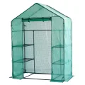 Gewächshaus mit wasserdichter PE-Gitterfolie - Foliengewächshaus- grün - Stahl - Tomatengewächshaus - Gartenhaus mit Pflanzenhaltern aus Stahl - Treibhaus - Balkon/Garten 143x73x196cm - Thumbnail 2