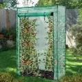 Gewächshaus mit wasserdichter PE-Gitterfolie - Foliengewächshaus- grün - Stahl - Tomatengewächshaus - Gartenhaus mit Pflanzenhaltern aus Stahl - Treibhaus - Balkon/Garten 143x73x196cm - Thumbnail 8