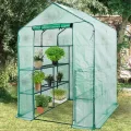 Gewächshaus mit wasserdichter PE-Gitterfolie - Foliengewächshaus- grün - Stahl - Tomatengewächshaus - Gartenhaus mit Pflanzenhaltern aus Stahl - Treibhaus - Balkon/Garten 143x73x196cm - Thumbnail 9