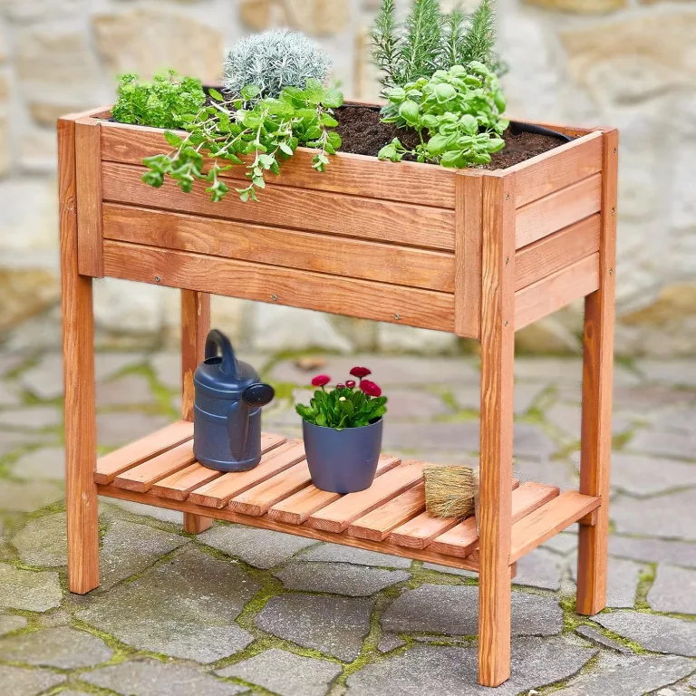 Premium Hochbeet – aus hochwertigem Holz – perfekt für Garten/Terrasse/Balkon – mit Stabiler Ablage und Innenvlies – Kräuterhochbeet 80 cm hoch, 80 cm lang – Pflanztisch – Hochbeete