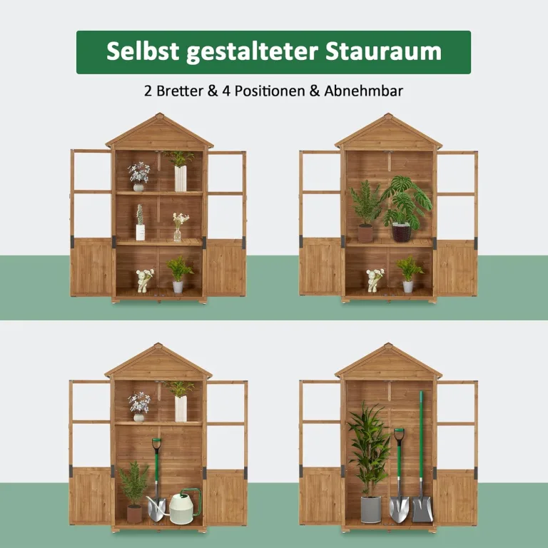 M MCombo Gartenschrank Holz Klein, Outdoor Gartenhaus Gerätehaus Wetterfest, Gewächshaus für Balkon & Terrasse, 100 × 53 × 178 cm, 0111 (Natur) – Bild 4