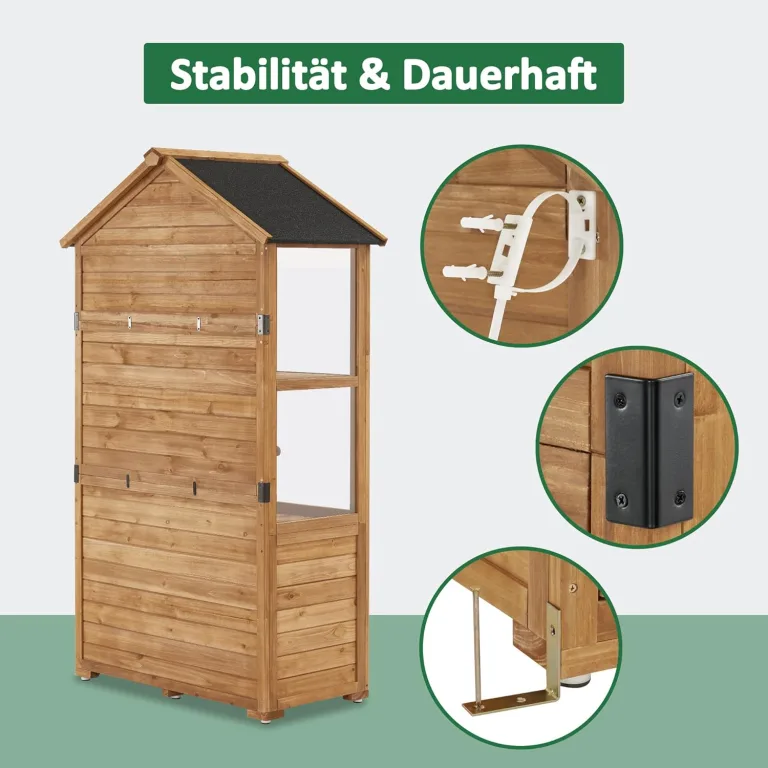 M MCombo Gartenschrank Holz Klein, Outdoor Gartenhaus Gerätehaus Wetterfest, Gewächshaus für Balkon & Terrasse, 100 × 53 × 178 cm, 0111 (Natur) – Bild 7