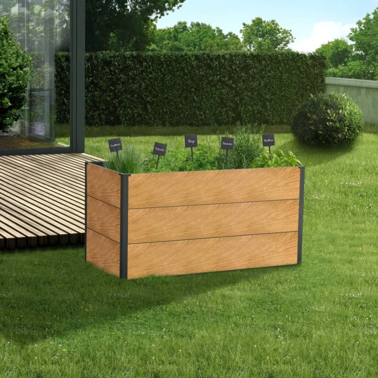 Metzler Hochbeet für den Garten – Stahl in Holzoptik & Anthrazit | Witterungsbeständiges Metall-Gartenbeet, Pflanzenbeet, Blumenhochbeet | 150 x 75 x 77 cm – Bild 7
