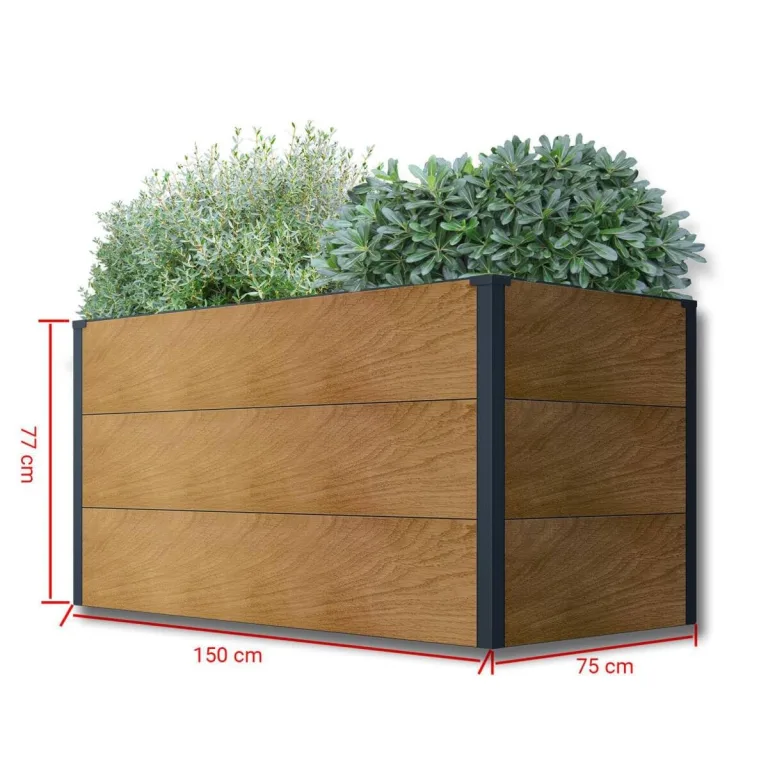 Metzler Hochbeet für den Garten – Stahl in Holzoptik & Anthrazit | Witterungsbeständiges Metall-Gartenbeet, Pflanzenbeet, Blumenhochbeet | 150 x 75 x 77 cm – Bild 8