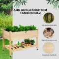 RELAX4LIFE Hochbeet mit Rollen, Gartenbeet aus Tannenholz, Pflanzkasten mit Ablage, Ablauflöchern & Abdeckfolie, Pflanzbeet Blumenkübel Kräuterbeet für Garten Balkon Terrasse, 120 x 59 x 84 cm, Natur - Thumbnail 2