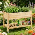 RELAX4LIFE Hochbeet mit Rollen, Gartenbeet aus Tannenholz, Pflanzkasten mit Ablage, Ablauflöchern & Abdeckfolie, Pflanzbeet Blumenkübel Kräuterbeet für Garten Balkon Terrasse, 120 x 59 x 84 cm, Natur - Thumbnail 8
