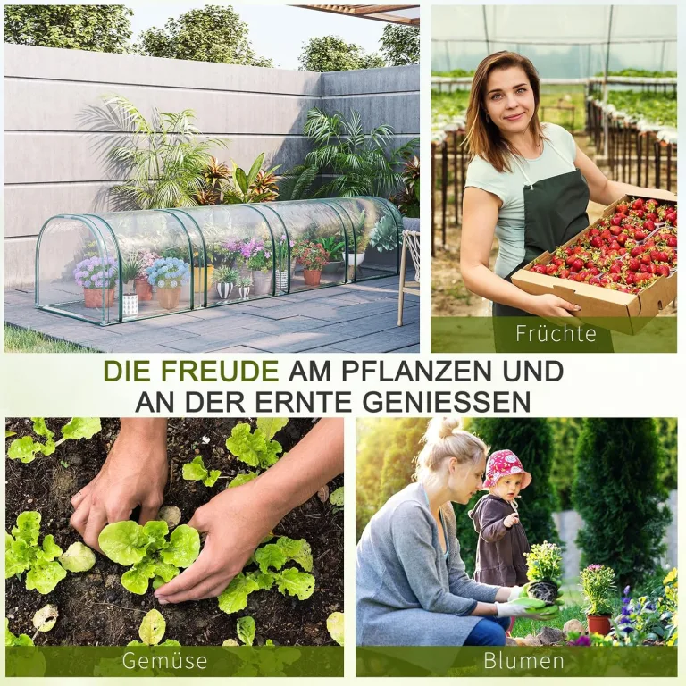 Outsunny Gewächshaus, Winterfest Foliengewächshaus mit aufrollbaren Reißverschlusstür Treibhaus aus Stahl, Tomatenhaus 395 x 100 x 80 cm, Tomatengewächshaus für Tomaten, Gemüse, Transparent – Bild 6