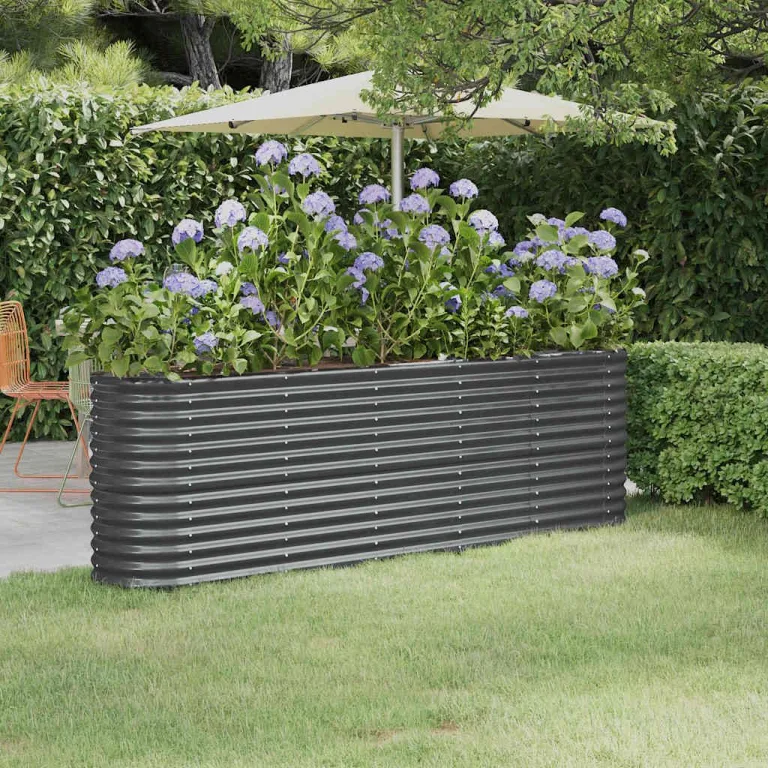 vidaXL Hochbeet, Wetterfestes Hochbeet für Garten Balkon Terrasse, Kräuterhochbeet zum Selber Bauen, Pflanzkasten aus Metall, Verzinkter Stahl Anthrazit – Bild 2