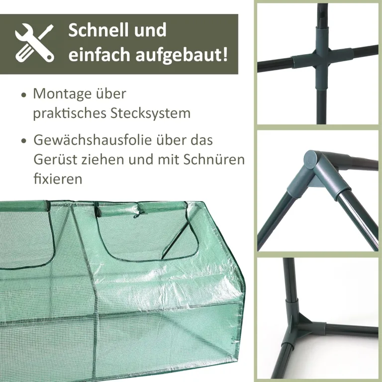 NATIV Foliengewächshaus | Gewächshaus mit 2 praktischen Zugriffsfenstern | Tomatenhaus aus robuster Gewächshausfolie | Treibhaus 182 x 90 cm, 90 cm hoch – Bild 3