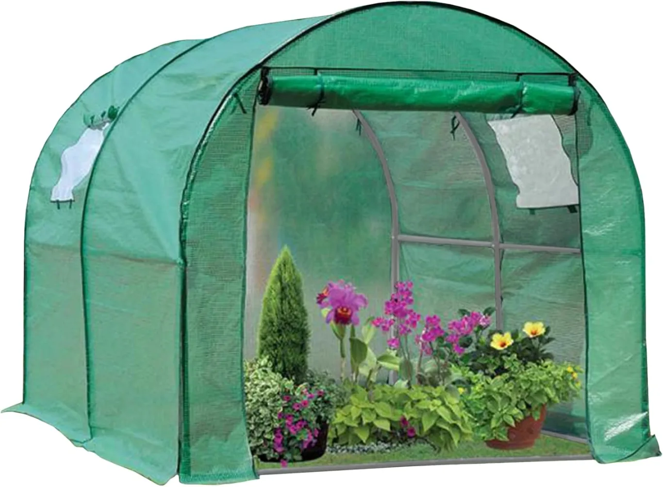 NATIV Foliengewächshaus | Tomaten Gewächshaus mit 6 Fenstern | Tomatenzelt aus extra Stabiler Gewächshausfolie | Tomatenhaus mit aufrollbarer Türe | Überwinterungszelt für Pflanzen 300 x 200 cm - Bild 1