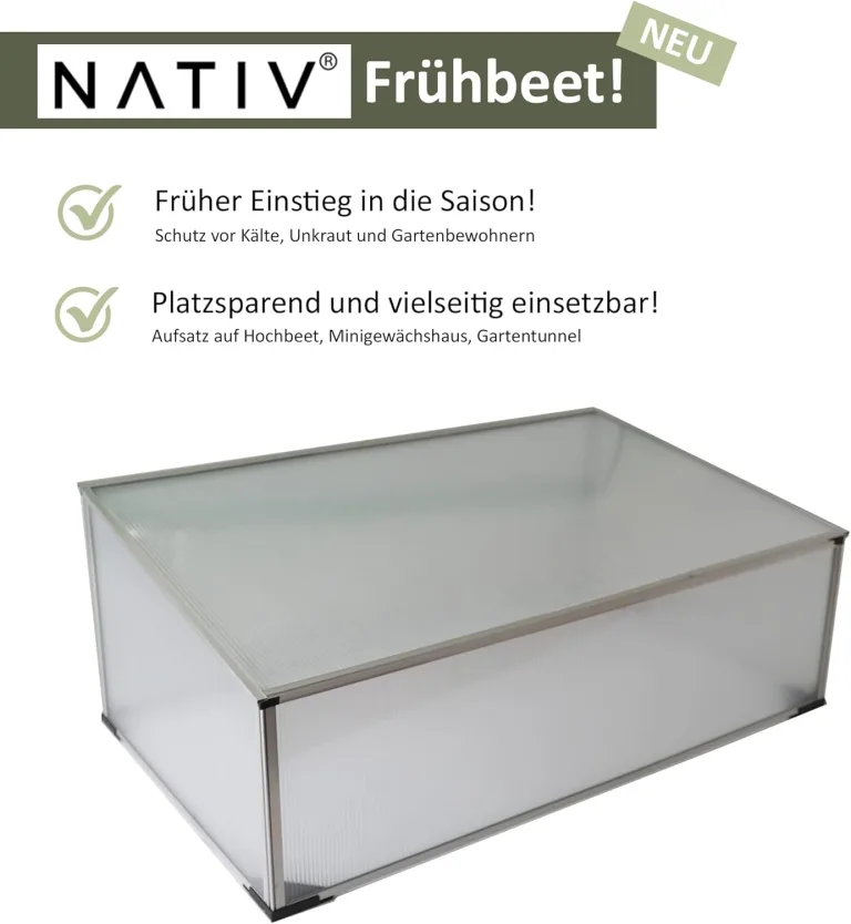 NATIV Frühbeet aus Aluminium | Hochbeet Abdeckung mit arretierbarem Dach | Frühbeetkasten mit Polycarbonatplatten | Frühbeetaufsatz für Hochbeet 100 x 60 cm | Mini Gewächshaus – Bild 5