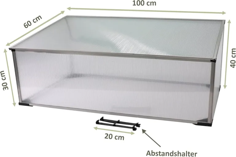 NATIV Frühbeet aus Aluminium | Hochbeet Abdeckung mit arretierbarem Dach | Frühbeetkasten mit Polycarbonatplatten | Frühbeetaufsatz für Hochbeet 100 x 60 cm | Mini Gewächshaus – Bild 2
