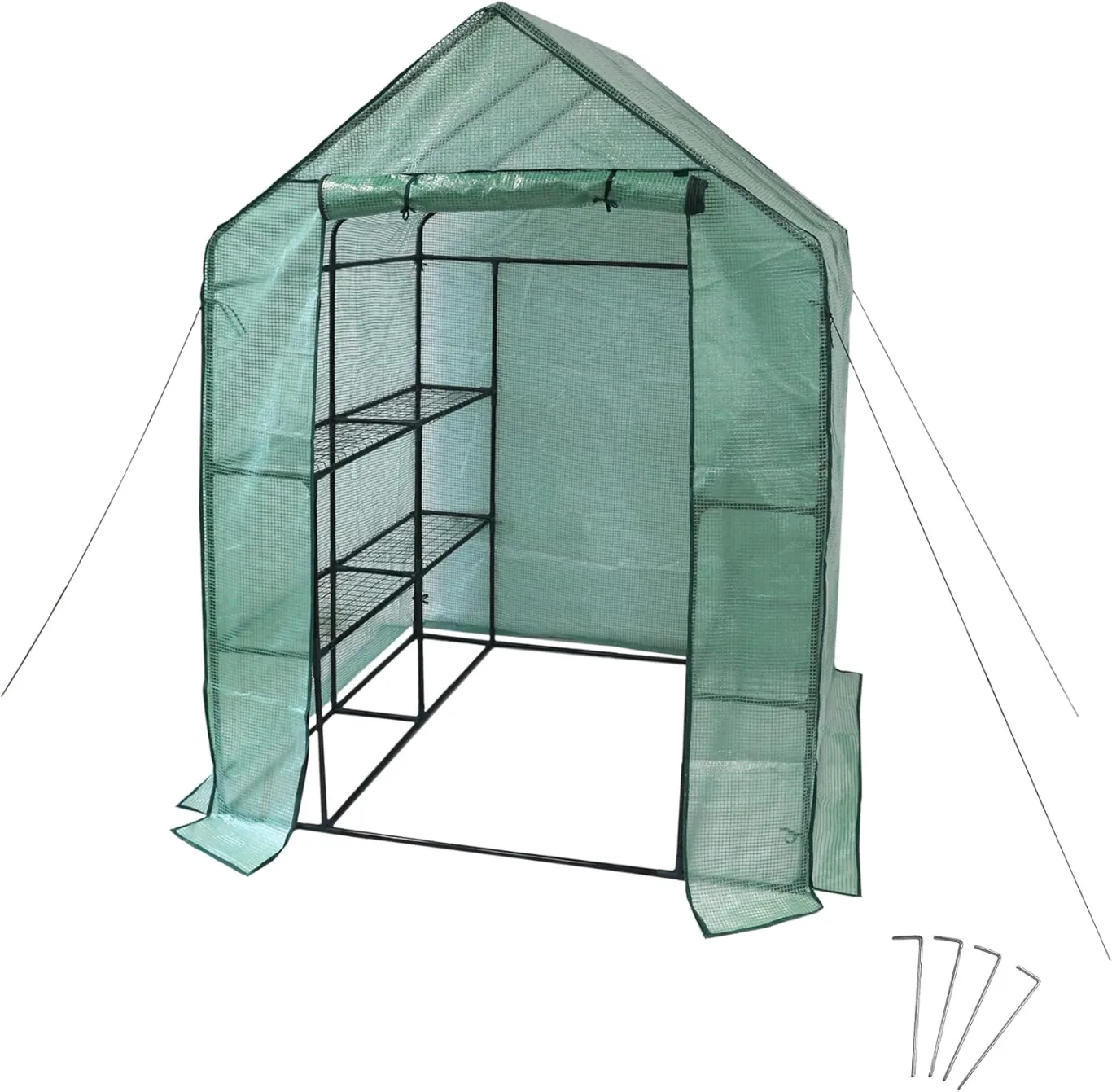 NATIV Foliengewächshaus | Tomaten Gewächshaus mit 8 praktischen Ablagen| Tomatenhaus aus robuster Gewächshausfolie | Treibhaus mit aufrollbarer Türe | Anzuchthaus 143 x 143 cm, 195 cm hoch - Bild 1