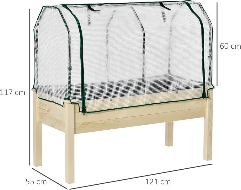 Outsunny Hochbeet Frühbeet mit Gewächshaus, Gemüsebeet mit Stoffauskleidung, Kräuterbeet mit Stahlrahmen, Blumenkasten für Garten, Balkon, Tannenholz, Natur 121 x 55 x 117cm – Bild 7