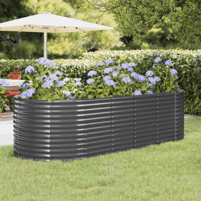 vidaXL Hochbeet, Wetterfestes Hochbeet für Garten Balkon Terrasse, Kräuterhochbeet zum Selber Bauen, Pflanzkasten aus Metall, Pulverbeschichteter Stahl Anthrazit – Bild 2
