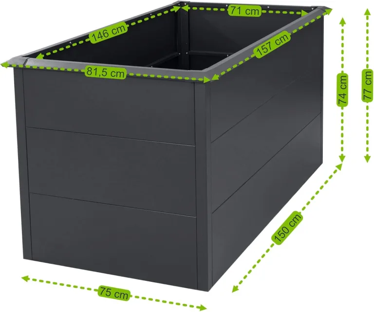 Zelsius Hochbeet für Garten, Terrasse oder Balkon Anthrazit RAL 7016 | 150 x 75 x 77 cm | Gemüsebeet, Blumenbeet, Pflanzbeet, Pflanzkasten, Blumenkasten, Gartenbeet – Bild 4