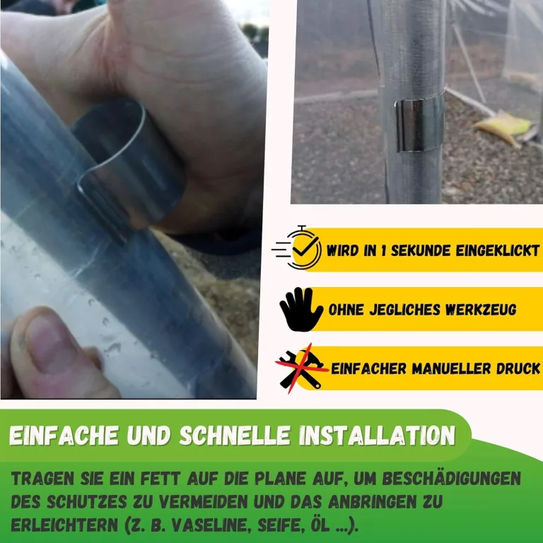 JARDEN© Set mit 20 Gewächshaus Klammern 32mm - Verzinkte Clips für Gewächshäuser - Metallklammern für Folien, Zubehör Gewächshaus - Sturmsichere Befestigung – Bild 4