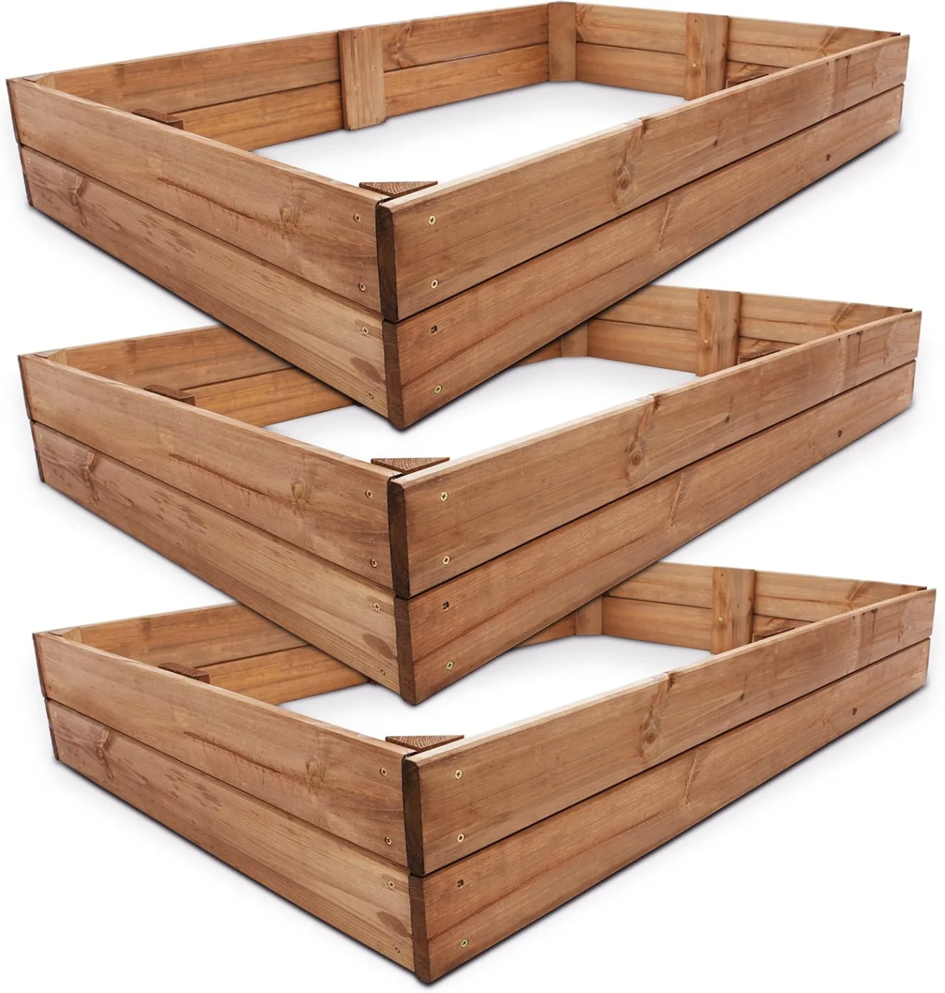 Premium Hochbeet - Pflanzbeet Holz mit Innenvlies – Garten Hochbeet – erweiterbar und stapelbar – witterungsbeständig – Blumenkasten für Terrasse Balkon – Pflanzkasten (3X Pflanzrahmen) - Bild 1