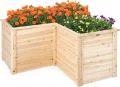 COSTWAY Erhöhtes Hochbeet Holz, Gartenbeet tief, Pflanzkasten mit offenem Boden, für Balkon Garten Terrasse, Pflanzenbeet L-förmig, Kräuterbeet Pflanzkasten, Tannenholz, 120 x 120 x 63 cm (Natur) - Thumbnail 1