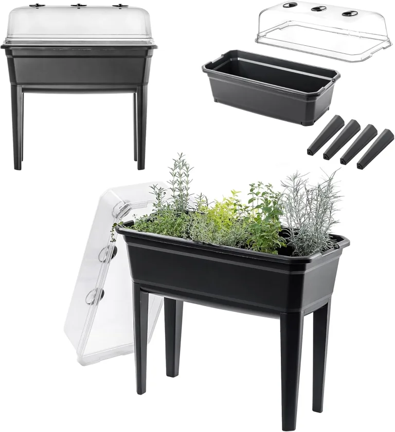KADAX Gewächshaus auf Beinen, 42L aus Kunststoff, Anzuchttopf mit Abdeckung mit Lüftungsöffnungen, Kräuterbeet für Balkon Garten und Terrasse (Kunststoff 75cm, Anthrazit)