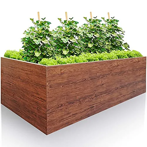 Hochbeet für Garten 170x85x63 cm Metall, Holzoptik - Hochbeet-Kit aus Premium-Polymerbeschichtetem Stahl, Rechteckig, Langlebiges Gartenbeet für Kräuter und Gemüse mit Maulwurfnetz – Bild 9