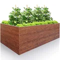Hochbeet für Garten 170x85x63 cm Metall, Holzoptik - Hochbeet-Kit aus Premium-Polymerbeschichtetem Stahl, Rechteckig, Langlebiges Gartenbeet für Kräuter und Gemüse mit Maulwurfnetz - Thumbnail 9