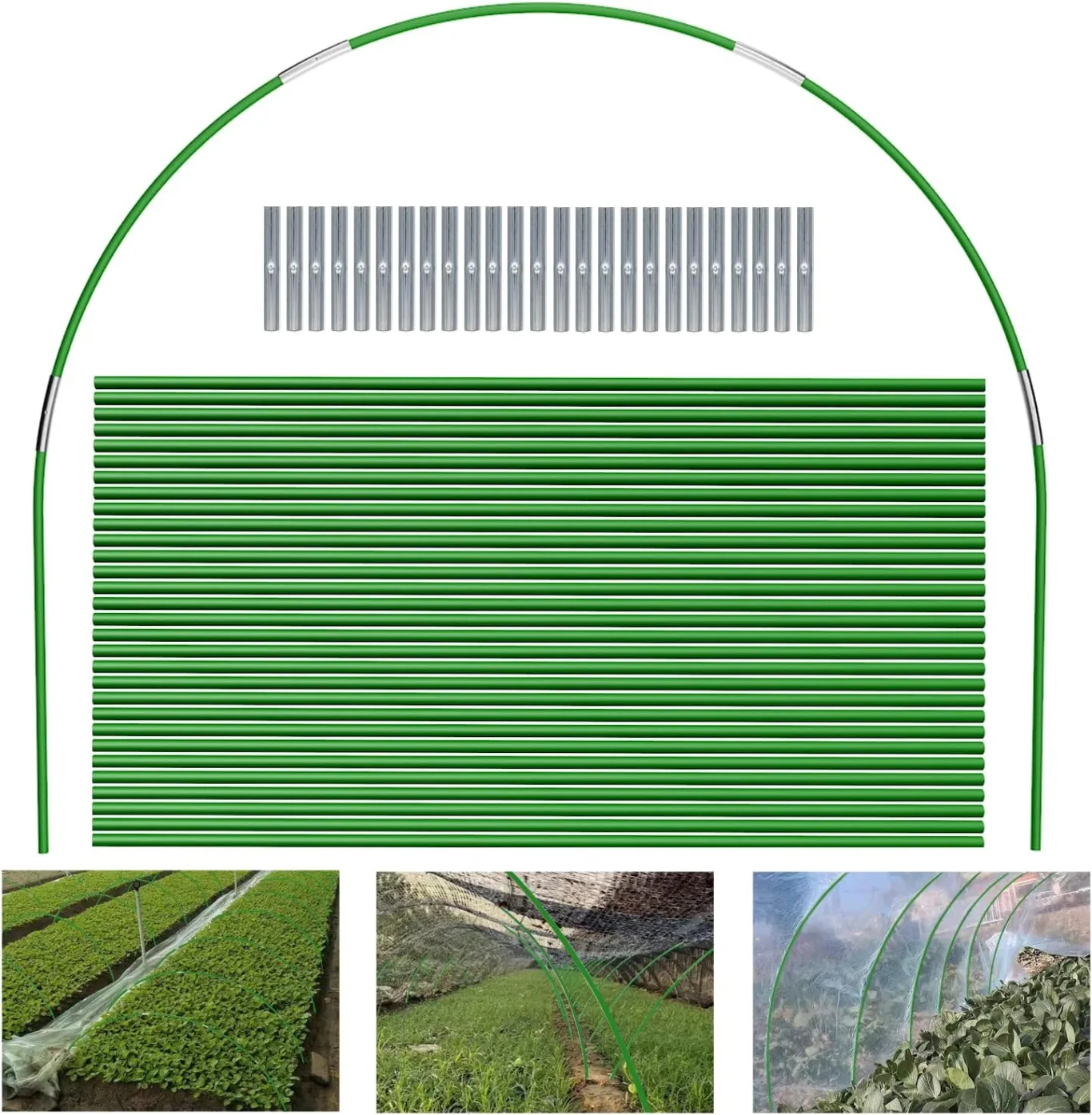 Gewächshaus-Hoops 6 Sätze von 7 Ft Grün Abnehmbaren Gewächshaus-Ringe für Pflanzenabdeckung Folientunnel Tunnelbogen Kunststoff Glasfaser Pflanztunnel Bögen für Gartenstoff Gartenpfähle - Bild 1