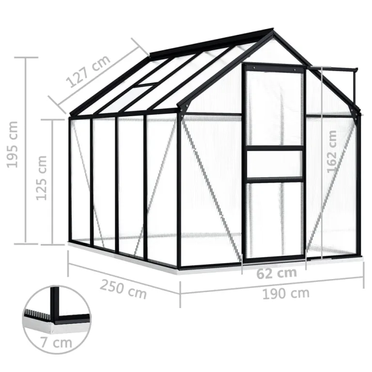 HOMIUSE Gewächshaus Mit Fundamentrahmen Anthrazit Aluminium 4,75 m³ 190x250x202 cm Glas Balkon Winterfest Heizung Groß Glashaus – Bild 6