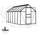 HOMIUSE Gewächshaus mit Fundamentrahmen Anthrazit Aluminimum 7,03 m³ 190x370x202 cm Gewächshaus Glas Balkon Gewächshaus Winterfest Gewächshaus Heizung Gewächshäuser Gewächshaus Groß Glashaus - Thumbnail 6