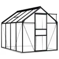HOMIUSE Gewächshaus mit Fundamentrahmen Anthrazit Aluminimum 7,03 m³ 190x370x202 cm Gewächshaus Glas Balkon Gewächshaus Winterfest Gewächshaus Heizung Gewächshäuser Gewächshaus Groß Glashaus - Thumbnail 9