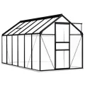 HOMIUSE Gewächshaus mit Fundamentrahmen Anthrazit Aluminimum 7,03 m³ 190x370x202 cm Gewächshaus Glas Balkon Gewächshaus Winterfest Gewächshaus Heizung Gewächshäuser Gewächshaus Groß Glashaus - Thumbnail 1