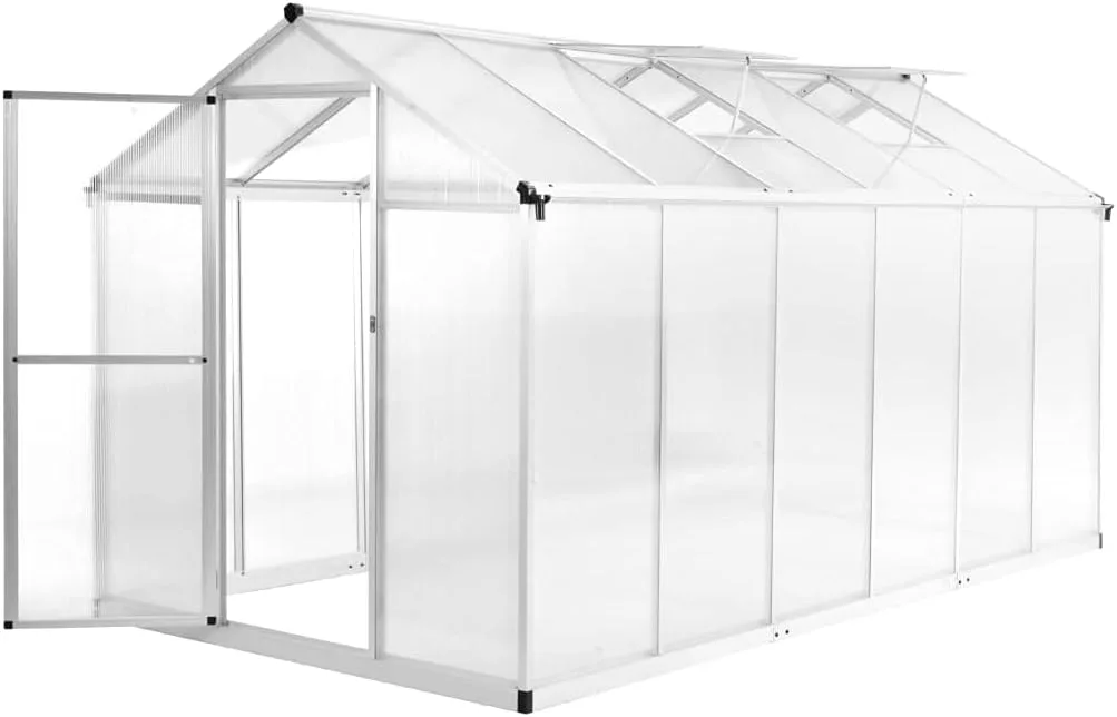Gewächshaus Aluminium 362x190x195 cm 13,41 m³ Groß Glas Anlehngewächshaus Winterfest Heizung Tomatenhaus Glashaus Smart Garden - Bild 1