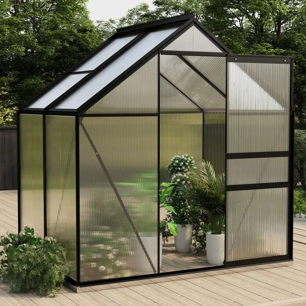 Gewächshaus Anthrazit Aluminium 2,47 m² 190x130x202 cm Gewächshaus Glas Anlehngewächshaus Gewächshaus Winterfest Gewächshaus Heizung Tomatenhaus GartenGewächshäuser Glashaus Smart Garden - Bild 1