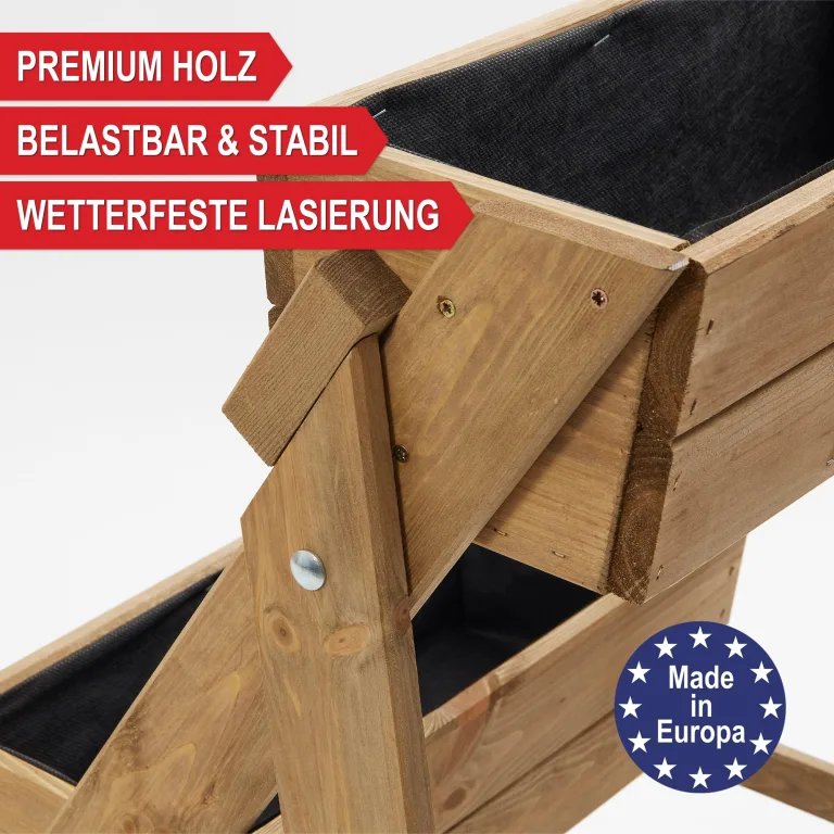 Onbest Hochbeet – aus Holz – perfekt für Garten/Terrasse/Balkon – mit 2 oder 3 Blumenkästen und Innenvlies – Kräuterregal 51/92 cm hoch, 62/44 cm lang – Vertikalbeet (Hochbeet 3 Kästen) – Bild 6
