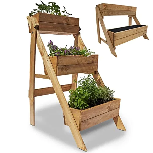 Onbest Hochbeet – aus Holz – perfekt für Garten/Terrasse/Balkon – mit 2 oder 3 Blumenkästen und Innenvlies – Kräuterregal 51/92 cm hoch, 62/44 cm lang – Vertikalbeet (Hochbeet 3 Kästen) – Bild 9