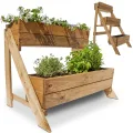 Onbest Hochbeet – aus Holz – perfekt für Garten/Terrasse/Balkon – mit 2 oder 3 Blumenkästen und Innenvlies – Kräuterregal 51/92 cm hoch, 62/44 cm lang – Vertikalbeet (Hochbeet 3 Kästen) - Thumbnail 8