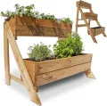 Hochbeet – aus hochwertigem Holz – perfekt für Garten/Terrasse/Balkon – mit 2 oder 3 Blumenkästen und Innenvlies – Kräuterregal 51/92 cm hoch, 62/44 cm lang – Vertikalbeet, Blumenkasten - Thumbnail 1