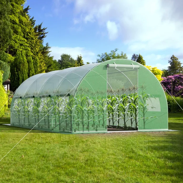 GOPLUS 6x3x2m Gewächshaus mit Metallrahmen, 18m² Gartengewächshäuser mit 8 Fenstern & 2 Türen, Foliengewächshaus für Bauernhof, Hinterhof & Garten (6x3x2m) – Bild 7
