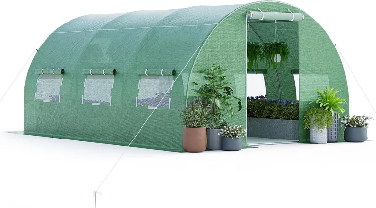 GOPLUS 6x3x2m Gewächshaus mit Metallrahmen, 18m² Gartengewächshäuser mit 8 Fenstern & 2 Türen, Foliengewächshaus für Bauernhof, Hinterhof & Garten (6x3x2m) – Bild 8