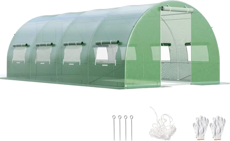 GOPLUS 6x3x2m Gewächshaus mit Metallrahmen, 18m² Gartengewächshäuser mit 8 Fenstern & 2 Türen, Foliengewächshaus für Bauernhof, Hinterhof & Garten (6x3x2m) – Bild 1