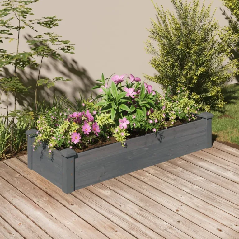 vidaXL Hochbeet, Pflanzbeet mit Einsatz, Pflanzkübel für Blumen Obst Gemüse, Kräuterbeet Gemüsebeet für Garten Balkon Terrasse, Grau Massivholz Tanne – Bild 2