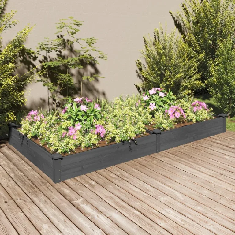 vidaXL Hochbeet, Pflanzbeet mit Einsatz, Pflanzkübel für Blumen Obst Gemüse, Kräuterbeet Gemüsebeet für Garten Balkon Terrasse, Grau Massivholz Tanne – Bild 2