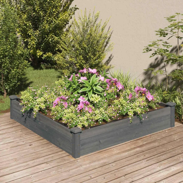 vidaXL Hochbeet, Pflanzbeet mit Einsatz, Pflanzkübel für Blumen Obst Gemüse, Kräuterbeet Gemüsebeet für Garten Balkon Terrasse, Grau Massivholz Tanne – Bild 2