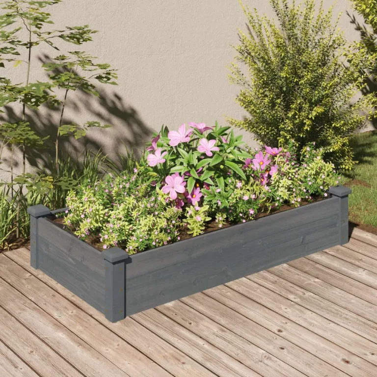 vidaXL Hochbeet, Pflanzbeet mit Einsatz, Pflanzkübel für Blumen Obst Gemüse, Kräuterbeet Gemüsebeet für Garten Balkon Terrasse, Grau Massivholz Tanne – Bild 2