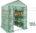 VEVOR Begehbares Gewächshaus, 1,4 x 1,4 x 2,0 m Gewächshaus mit Regalen, Aufbau in Minuten, hochfeste PE-Abdeckung mit Tür & Fenstern und Stahlrahmen, geeignet zum Bepflanzen und Aufbewahren, Grün - Thumbnail 1