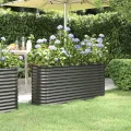 vidaXL Hochbeet, Wetterfestes Hochbeet für Garten Balkon Terrasse, Kräuterhochbeet zum Selber Bauen, Pflanzkasten aus Metall, Verzinkter Stahl Anthrazit - Thumbnail 3