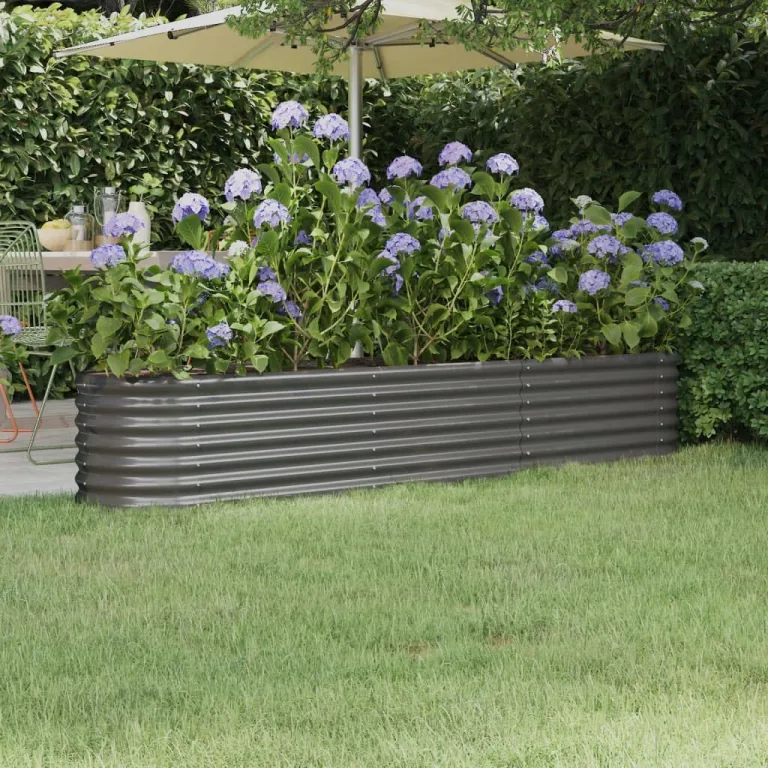 vidaXL Hochbeet, Wetterfestes Hochbeet für Garten Balkon Terrasse, Kräuterhochbeet zum Selber Bauen, Pflanzkasten aus Metall, Verzinkter Stahl Grau – Bild 2